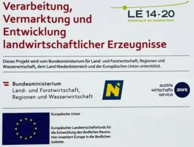 Verarbeitung, Vermarktung und Entwicklung landwirtschaftlicher Erzeugnisse.
Dieses Projekt wird vom Bundesministerium für Land- und Forstwirtschaft, Regionen und Wasserwirtschaft, dem Land Niederösterreich und der Europäischen Union unterstützt.
